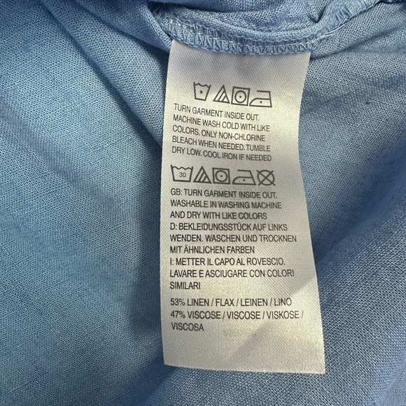 Blue and White Linen Blend Button Down Shirt - Picture 7 of 7